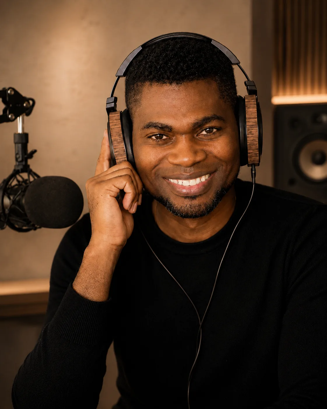 Bunmi Solomon wearing headphones in the studio